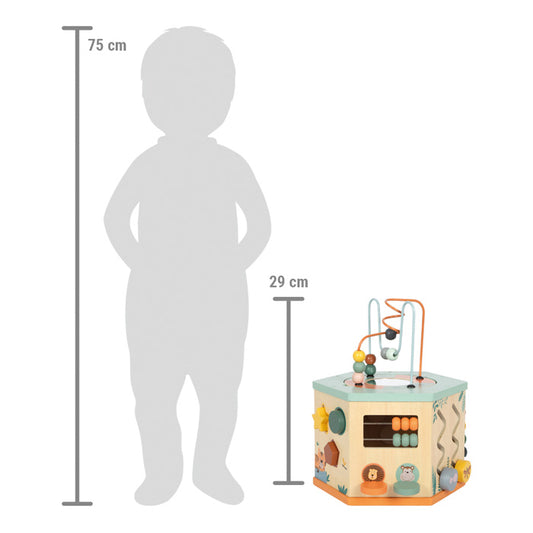 Lesena motorična kocka za otroke – aktivnostna kocka Safari