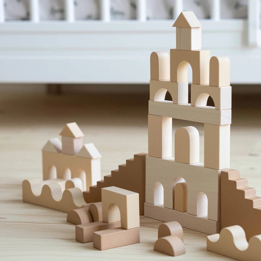 Montessori leseni gradniki za otroke – ustvarjalni gradbeni bloki (HUVILA) (peščena barva)