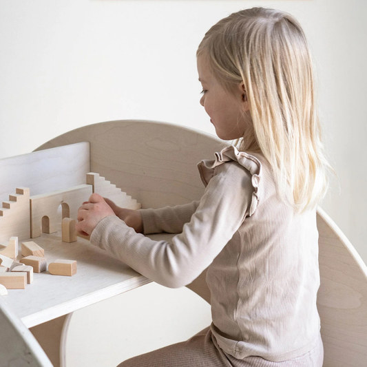 Montessori leseni gradbeni bloki za otroke – ustvarjalna igrača za gradnjo (HUVILA) (svetlo bež barva)