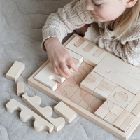 Montessori leseni gradbeni bloki za otroke – ustvarjalna igrača za gradnjo (HUVILA) (svetlo bež barva)