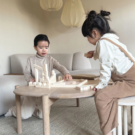Montessori leseni gradbeni bloki za otroke – ustvarjalna igrača za gradnjo (HUVILA) (svetlo bež barva)
