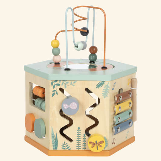 Lesena motorična kocka za otroke – aktivnostna kocka Safari