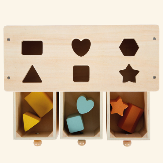 Montessori igra razvrščanja – lesena škatla z barvnimi predali in oblikami