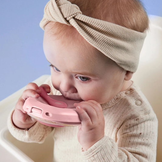Komplet za hranjenje dojenčka roza – silikonski set za uvajanje goste hrane