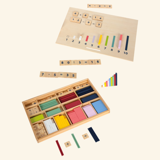 Montessori leseni matematični set – učne palčke in števila za učenje matematike