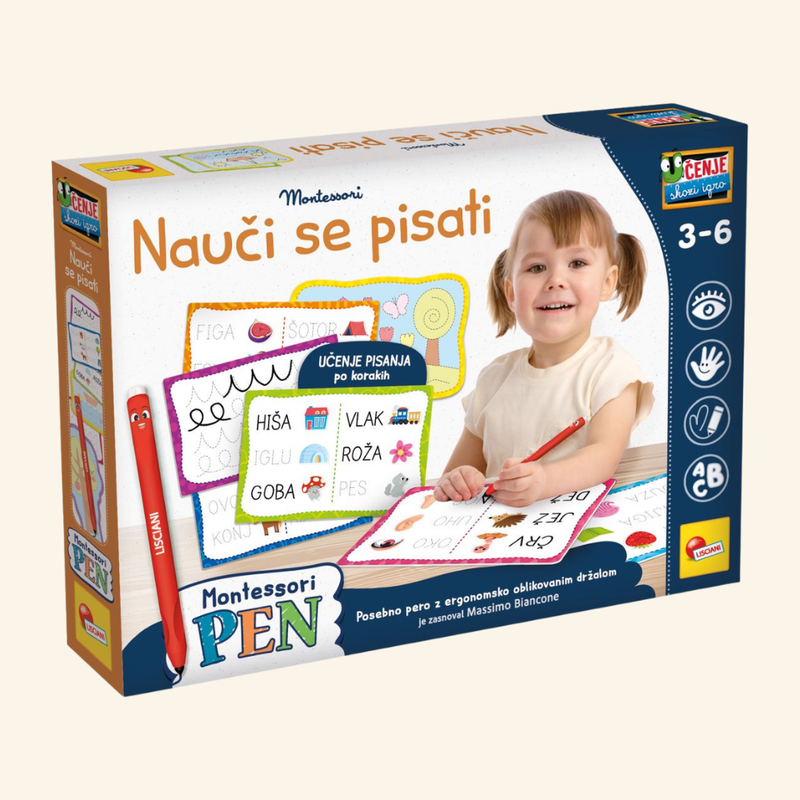 Lisciani Montessori piši-briši komplet za učenje pisanja (+ ergonomsko pisalo)