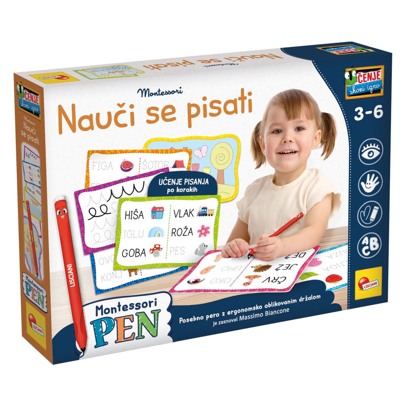 Lisciani montessori šola pisanja – Poučna piši-briši igra z ergonomskim pisalom